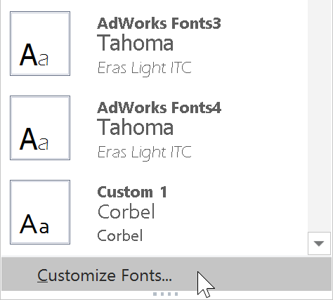 clicking Customize Fonts